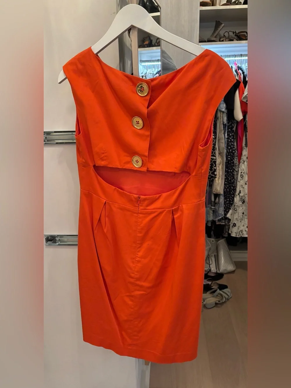 Michael Kors Classic Orange Cap-Sleeve Sheath Dress with accented waist
